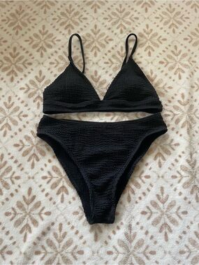 Black Textured Two-Piece Bikini Set size small
